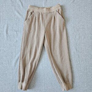 Varley Chaucer Ribbed Jogger Pants Beige Cotton Poly Blend Drawstring Women's L